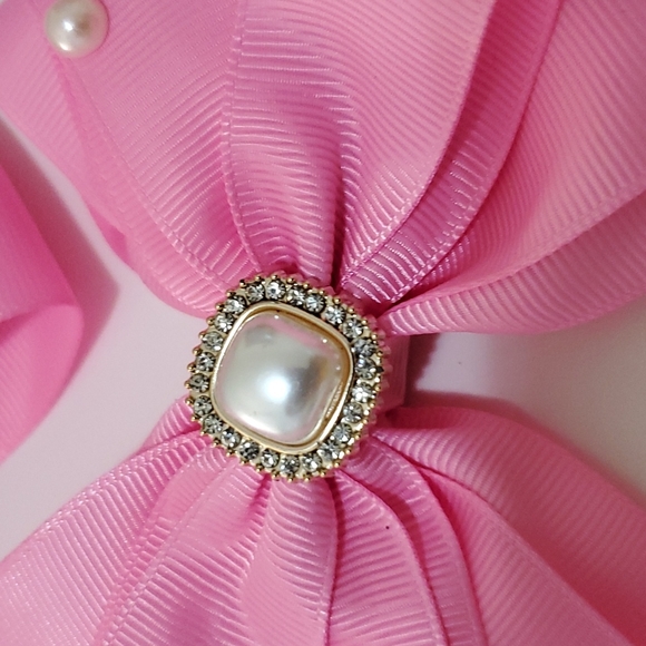 Girl Hair Bows with Pearl & Rhinestone in Pink Color - Picture 2 of 4
